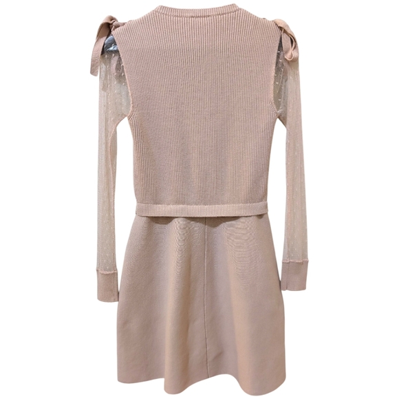 RED VALENTINO Knit & Polka Dot Tulle Mini Dress - Nude/Blush Women's S - Picture 3 of 8